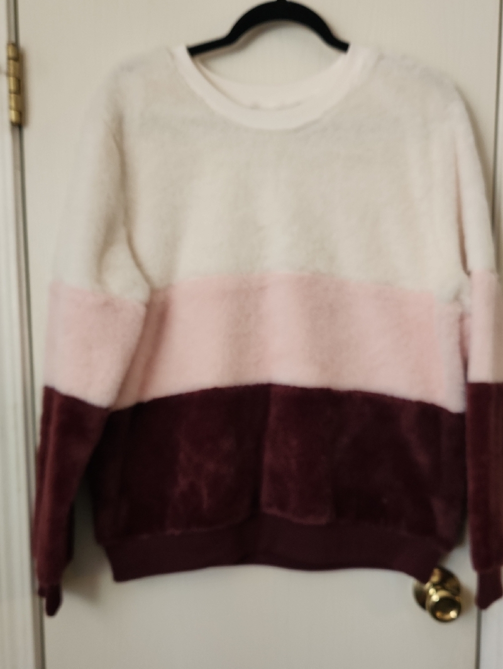 Cozy Colorblock Plush Sweater - White, Pink & Burgundy